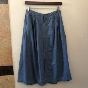 FWK Engineered Garments chambray blue midi tuck skirt